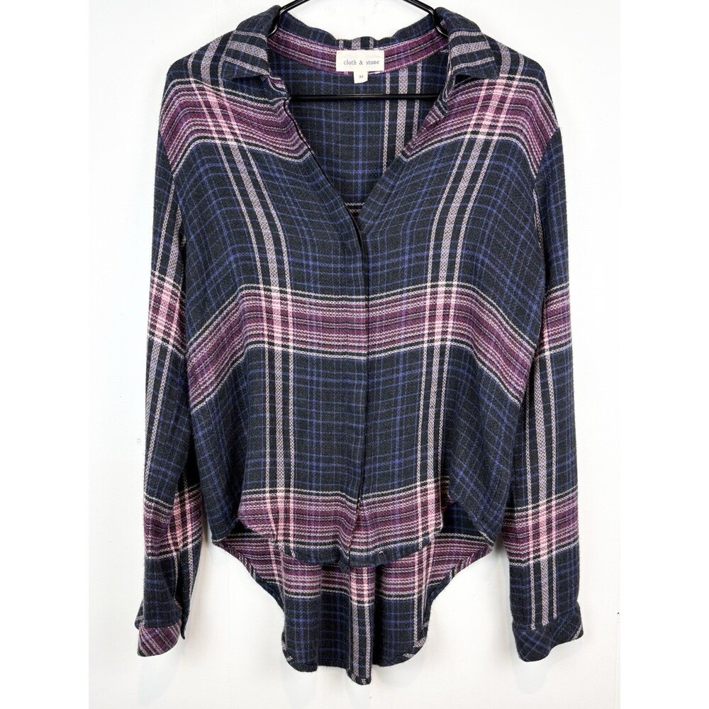 Anthropologie Cloth & Stone Shirt Blouse Plaid Black Cabincore Campfire Rustic M